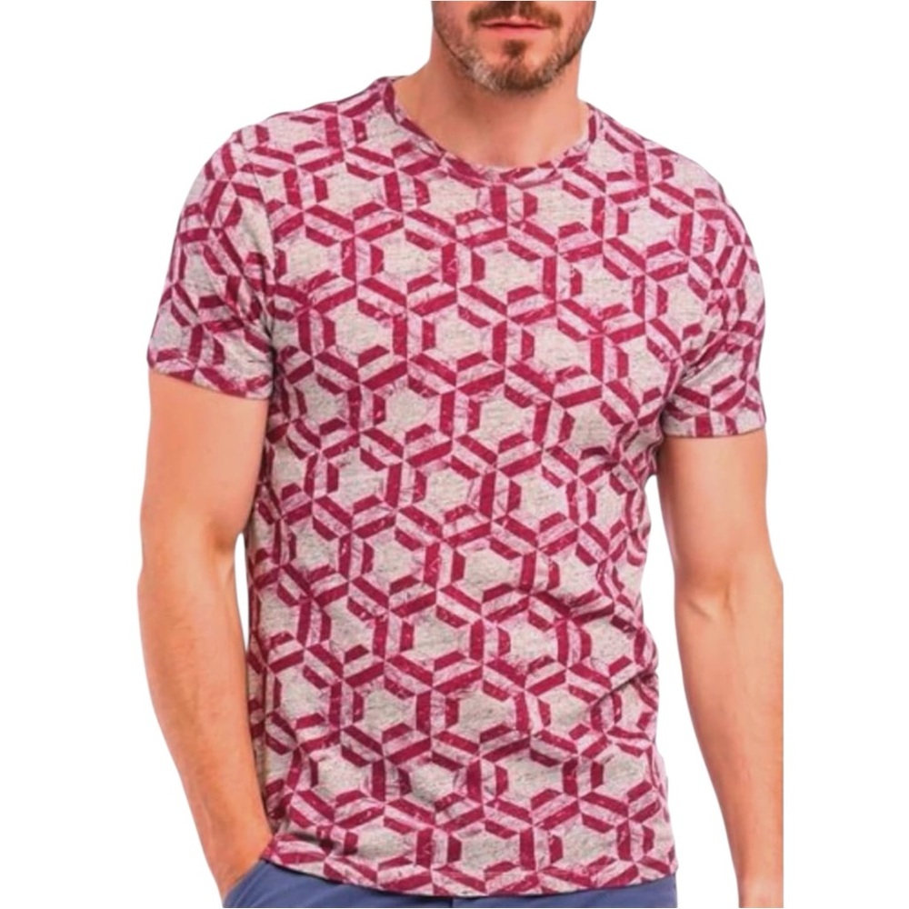 Ted Baker Mitch Mens Tee Top Size S Cotton Geo Floral Crew Neck Casual Bold Gray